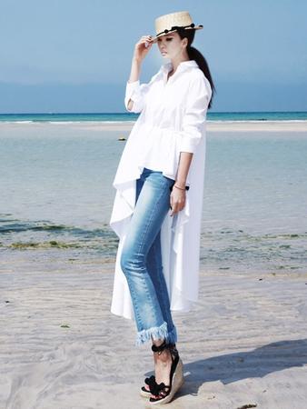 Fashion White Asymmetric Shirt Dress