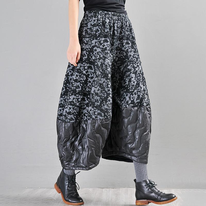 Buykud Casual Spliced Jacquard Loose Wide Leg Pants