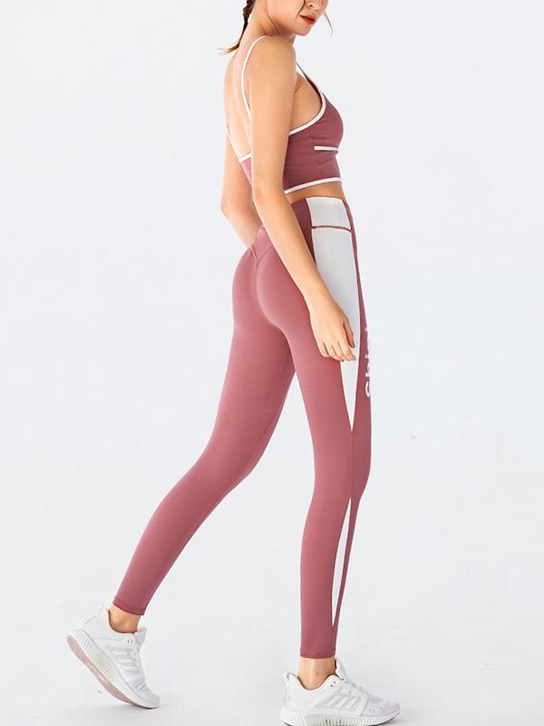 Sexy Spaghetti-Neck Contrast Color Letters Printed Yoga Suits