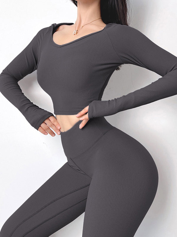 Wrap Solid Color Hooded Long Sleeves Tees