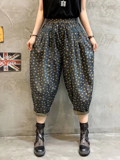 Vintage Loose Floral Printed Harem Jean Pants Bottoms