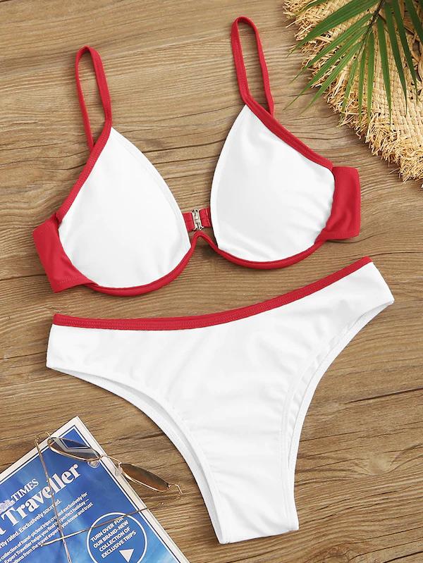 Solid Color Split-Joint Split Bikini Swimsuit