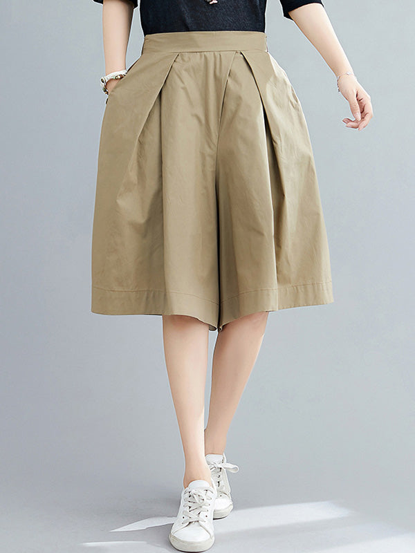 Casual Solid Color Elasticity Waist Wide Leg Shorts