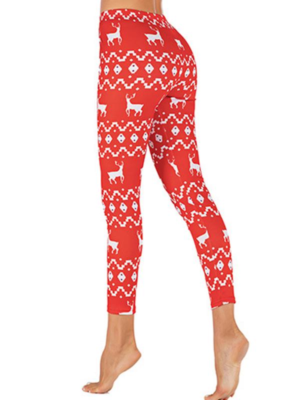 Deer Printed Christmas Element Leggings
