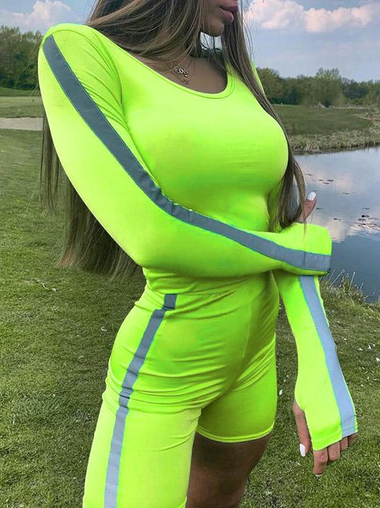 Reflective Long Sleeves Tee and Sports Shorts Suits