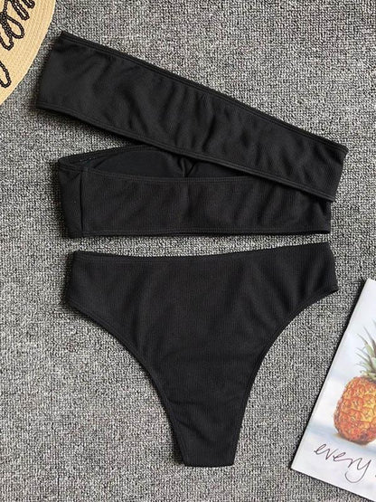 Cropped Solid One Shoulder Empire Bikinis Swimwear