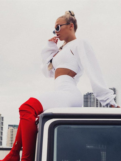 Cropped Solid Fashion Long Sleeves Hoodies Top