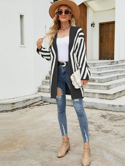 Loose Rhombus Stripes Cardigan Tops
