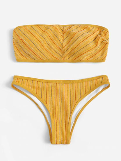 Pinstriped Bandeau Bikinis Swimwear