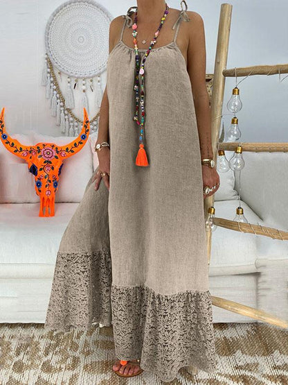 Solid Split-joint Maxi Dress