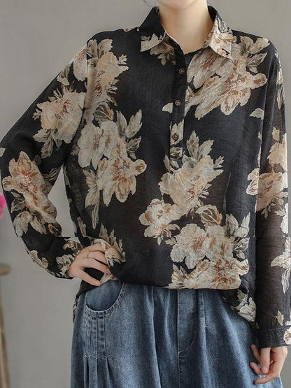 Artistic Retro Floral Shirt Blouse Tops