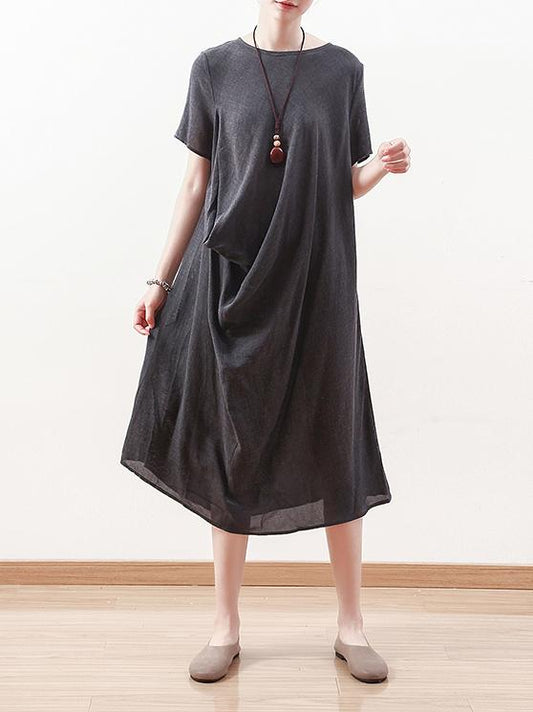 Summer Asymmetric Round-neck Dress
