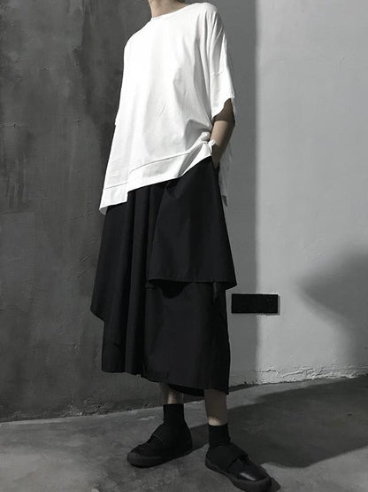 Loose  Asymmetric Tiered Solid Wide Leg Pants