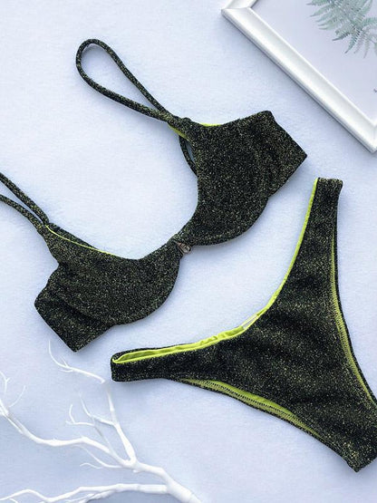 Balconette Lace-up Iridescent Bikini Set