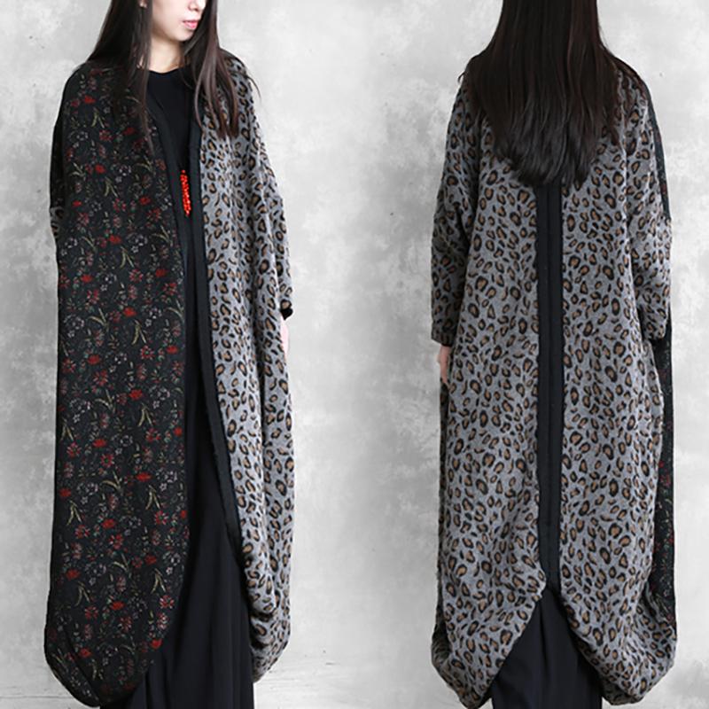 Buykud Loose Literary Printed Warm Thick Long Coat