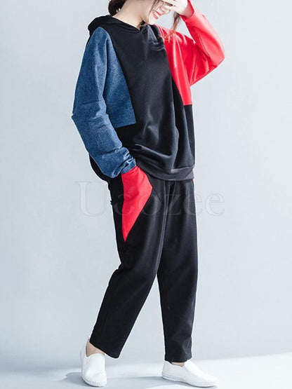 Loose Split-joint Hooded Sweatshirt&Pants Suits