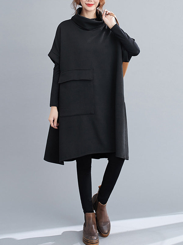 Urban Solid Color Half Sleeves High-Neck Knitting Midi Dress