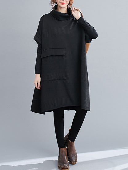Urban Solid Color Half Sleeves High-Neck Knitting Midi Dress