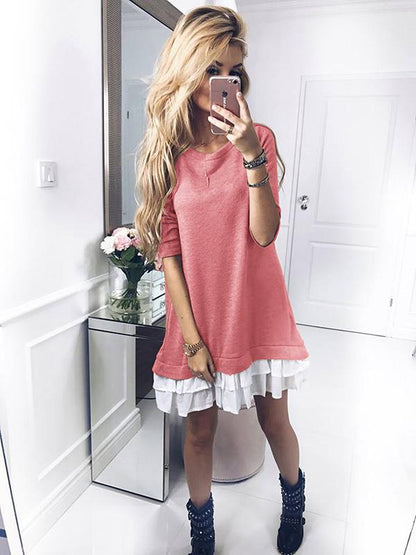 Round-neck Lace Hemline Mini Dress