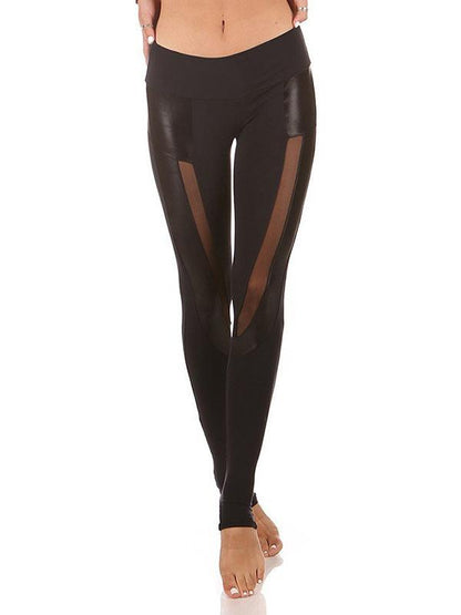 Mesh Split-joint PU Leather Sports Legging