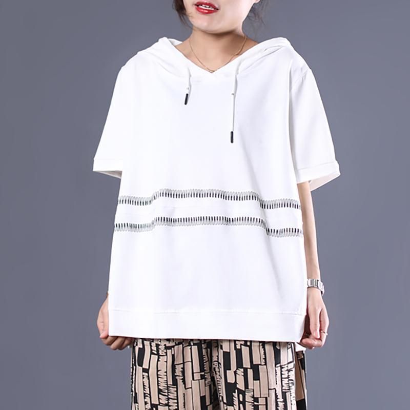 Casual Loose Embroidery Striped Hooded Blouse