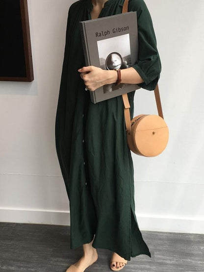 Oversize Solid V-neck Blouse Dress