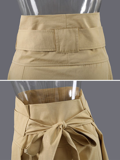 Casual Solid Color Pleated Tied Wide Legs Loose Pants
