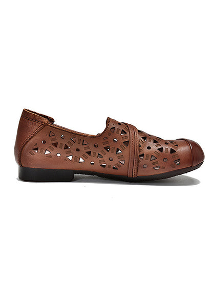 Leisure Fashionflat Hollow Flat Heel Leather Shoes