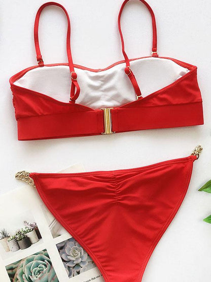 Ruched Spaghetti-Neck Bikini Swimwear