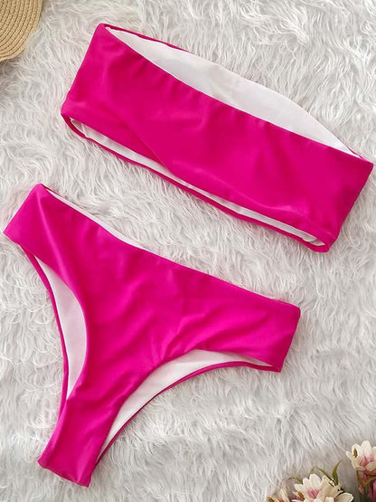 Strapless Solid Printed High Waist Bikinis Swimwear