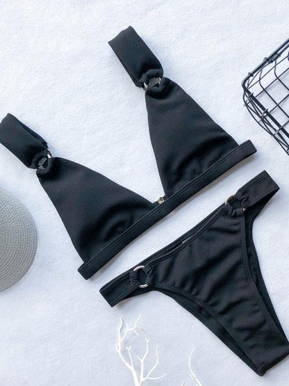 Ribbed Balconette Plain Bikini Swimsuit