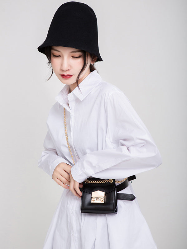 Urban Black&White Lapel Long Sleeves Shirt Dress