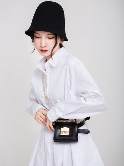 Urban Black&White Lapel Long Sleeves Shirt Dress