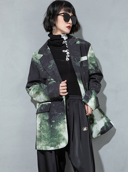Fashion Tie-Dyed Notched Collar Long Sleeves Blazer