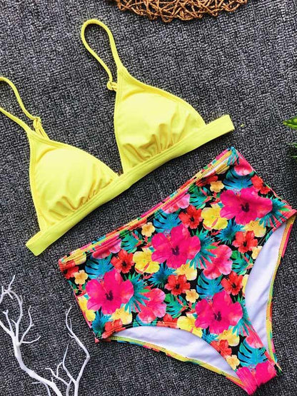Spaghetti Strap Floral High Waist Bikini Swimsuit