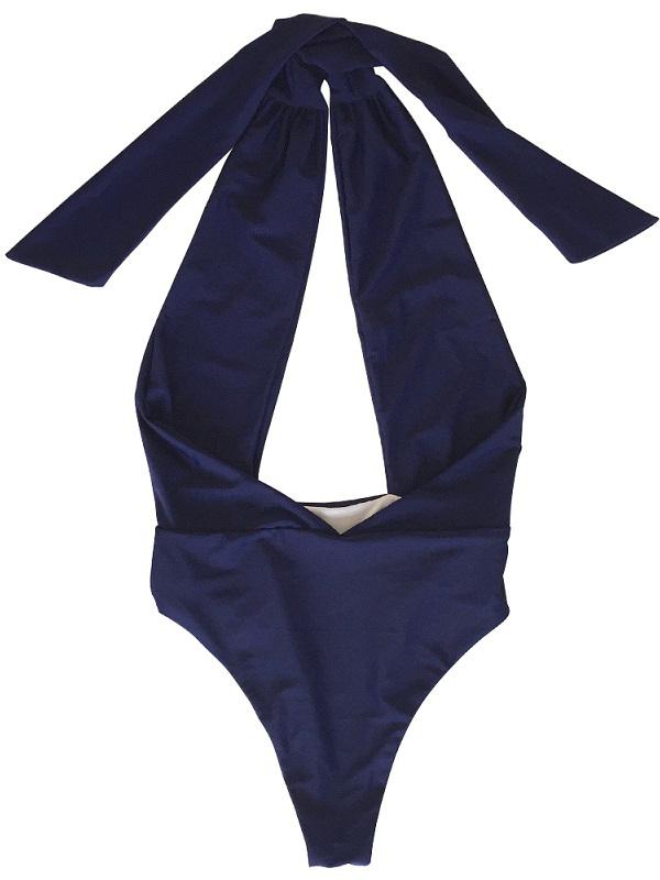 Solid Bandage Halter-Neck One-Piece Swimwear