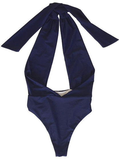 Solid Bandage Halter-Neck One-Piece Swimwear