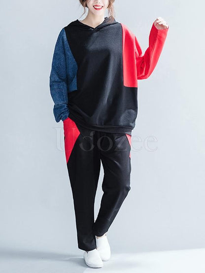 Loose Split-joint Hooded Sweatshirt&Pants Suits