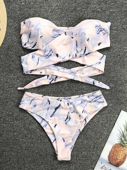 Bandeau Wrap High Waisted Bikini Swimsuit