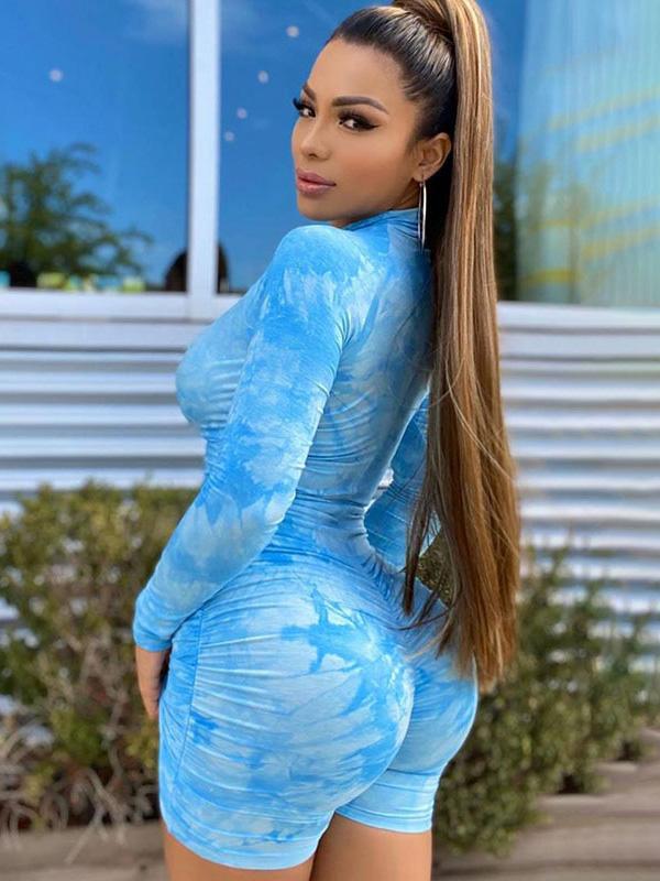 Sexy Long Sleeves Zipper Printed Sports Rompers