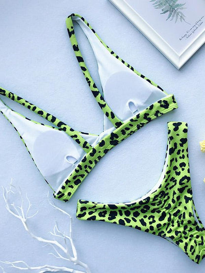 Leopard Printed Spaghetti-neck Bikini Set