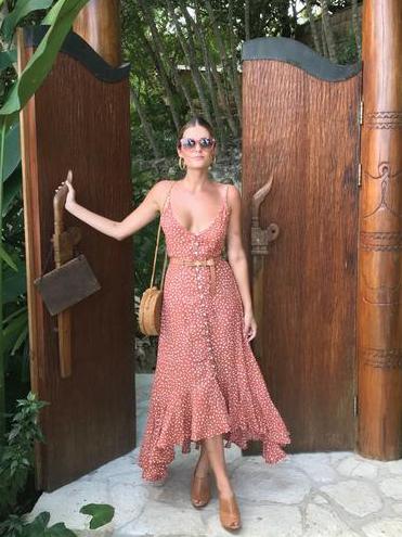 Polka-Dot Spaghetti-neck Maxi Dress