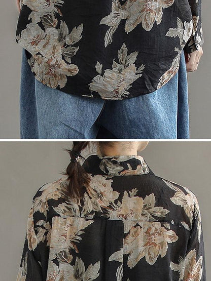 Artistic Retro Floral Shirt Blouse Tops