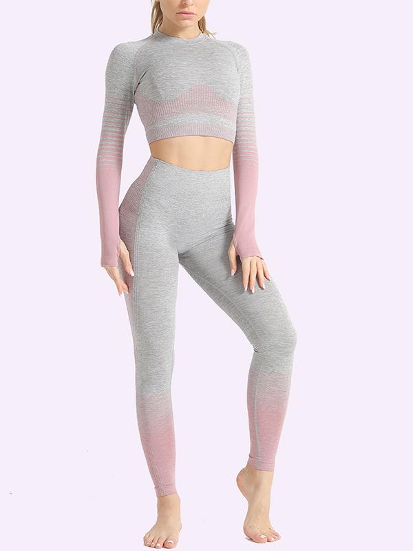 Sexy  Contrast Color Long Sleeves Yoga Suits