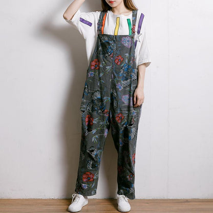 Birds And Flowers Printed Adjustable Strap Jumpsuit