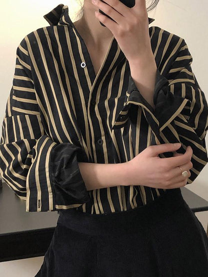 Vintage Stripes Loose Fashion Blouse Top