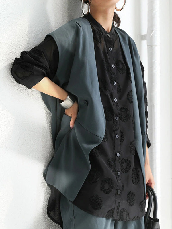 Stylish Buttoned Stand Collar Long Sleeves Blouse Tops