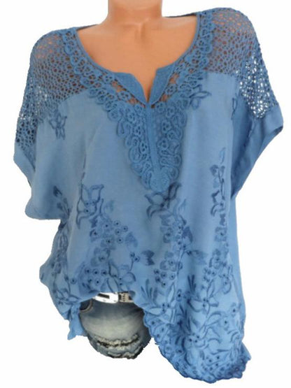 5 Colors Lace V-Neck Embroidered Batwing Coat with Short Sleeves