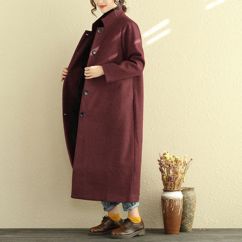 Winter Single Breasted Stand Collar Women Long Coat