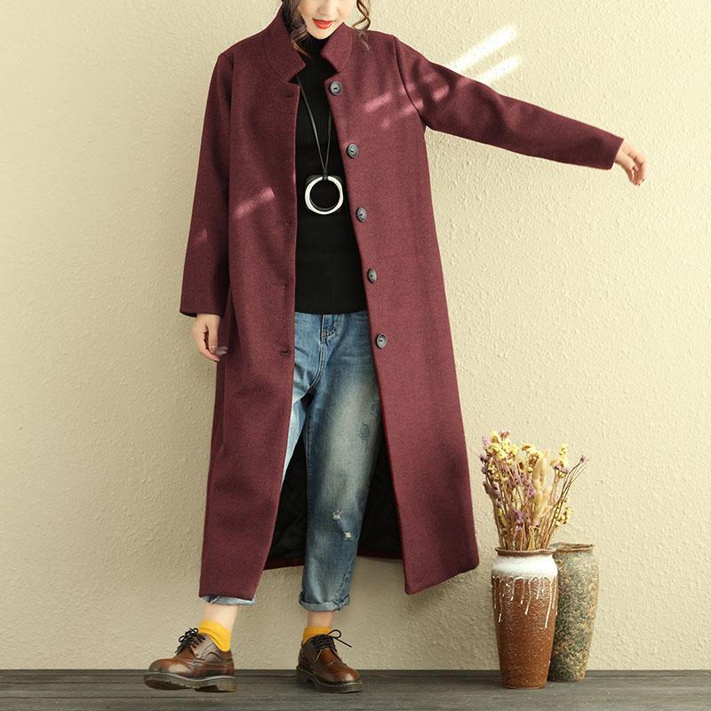 Winter Single Breasted Stand Collar Women Long Coat